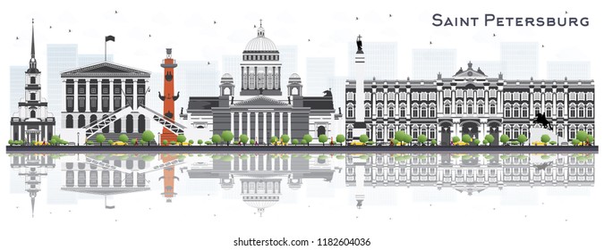 Sankt Petersburg Russland Skyline mit grauen Gebäuden einzeln auf weißem Hintergrund. Vektorgrafik. Business Travel and Tourism Konzept. St. Petersburg Stadtbild mit Sehenswürdigkeiten.