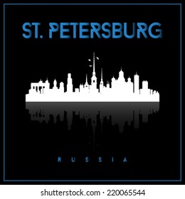 Saint Petersburg, Russia, skyline silhouette vector design on parliament blue and black background. 