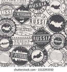 Saint Petersburg Russia Stamps. City Stamp Vector Art. Postal Passport Travel. Design Set Pattern.