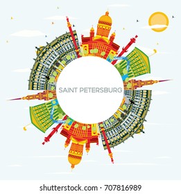 Sankt Petersburg Skyline mit Farbbauten, Blue Sky und Kopienraum. Vektorgrafik. Business Travel and Tourism Konzept. Bild für Präsentationsbanner-Platzierung und Website.