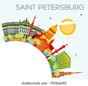 Sankt Petersburg Skyline mit Farbbauten, Blue Sky und Kopienraum. Vektorgrafik. Business Travel and Tourism Konzept. Bild für Präsentationsbanner-Platzierung und Website.