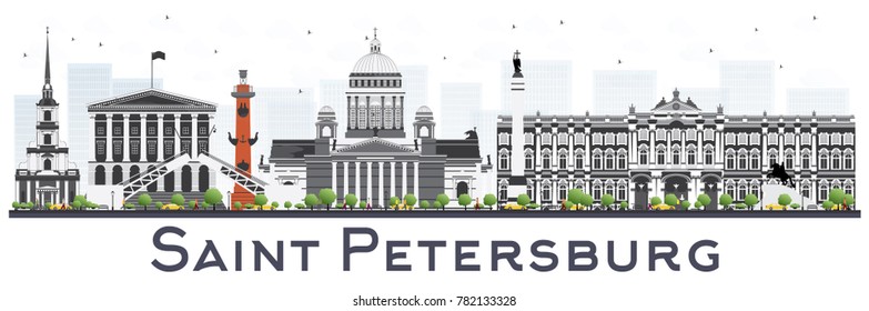 Sankt Petersburg Skyline mit Farbbauten einzeln auf weißem Hintergrund. Vektorgrafik. Business Travel and Tourism Konzept. St. Petersburg Stadtbild mit Sehenswürdigkeiten.