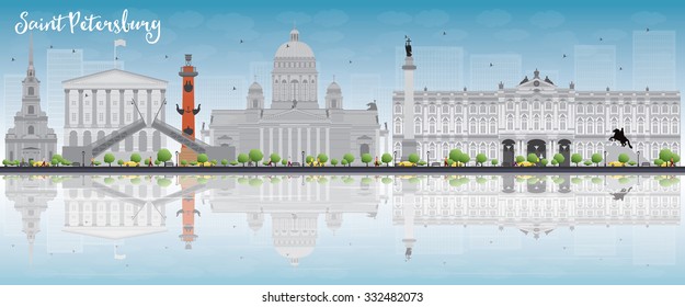 Sankt Petersburg Skyline mit grauen Wahrzeichen und Kopienraum. Geschäftsreise und Tourismus Konzept mit historischen Gebäuden. Bild für Präsentation, Banner, Plakat und Website. Vektorgrafik