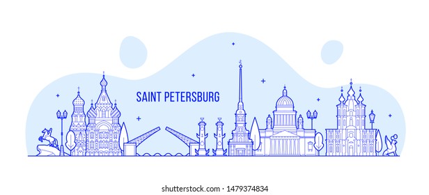 Saint Petersburg skyline, Russia. This illustration represents the city with its most notable buildings. Vector is fully editable, every object is holistic and movable