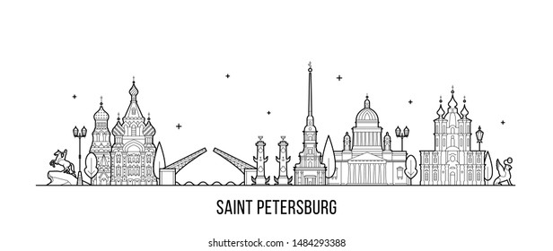 Saint Petersburg skyline, Russia. This illustration represents the city with its most notable buildings.Vector is fully editable, every object is holistic and movable