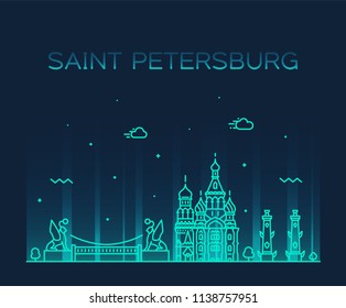 Saint Petersburg skyline, Russia. Trendy vector illustration, linear style