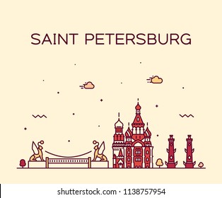 Saint Petersburg skyline, Russia. Trendy vector illustration, linear style