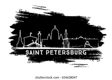 Saint Petersburg Skyline Silhouette. Hand Drawn Sketch. Vector Illustration. Business Travel and Tourism Concept with Modern Architecture. Image for Presentation Banner Placard and Web Site.