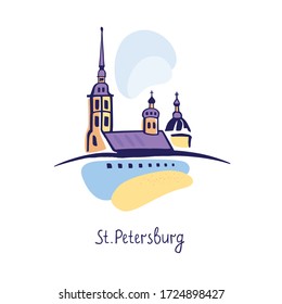 Saint Petersburg vector postcard. Vector illustration of Peter and Paul Fortress on the bank of Neva river