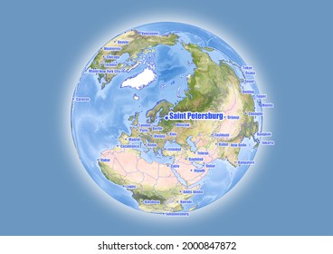 Saint Petersburg-Russia is shown on vector globe map. The map shows Saint Petersburg-Russia 's location in the world.