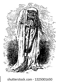 Saint Pierre de Lyon lives very miserably life and died also same hence his soul came back after his death, vintage engraved line art illustration. Infernal Dictionary 1863.