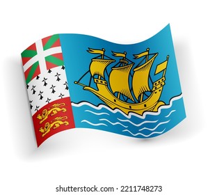 Saint Pierre and Miquelon flag bended and lying on white background