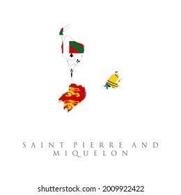 Mapa de la bandera de San Pedro y Miquelón. La bandera del país en forma de fronteras. Ilustración vectorial de material aislada en fondo blanco.