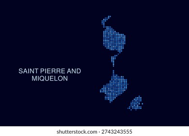 Saint Pierre and Miquelon Map - Blue Dotted Halftone Vector Illustration on Dark Navy Background, Abstract Circle Grid Silhouette Design for Infographic and Modern Presentation Use.