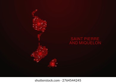 Saint Pierre and Miquelon Map - Digital dotted map with glowing red points on dark background, modern technology style, abstract data network design, clean minimal vector illustration.