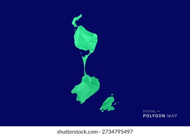 Saint Pierre and Miquelon Map - low poly polygon vector, geometric triangulated silhouette in green and blue tones, clean modern style, isolated background for infographic use.