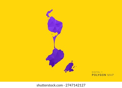 Saint Pierre and Miquelon Map - Low poly polygon map in vibrant purple gradient on bold yellow background, modern minimal geometric style, clean digital vector illustration.