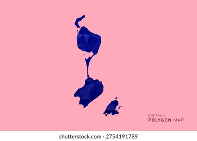 Saint Pierre and Miquelon Map - Low poly polygon map in deep blue gradient on soft pink pastel background, modern minimal geometric design, clean digital vector illustration.