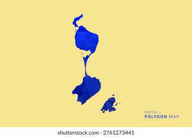 Saint Pierre and Miquelon Map - Low poly polygon map in deep blue gradient on soft beige background, modern minimal geometric design, clean abstract vector illustration with faceted triangulated style.