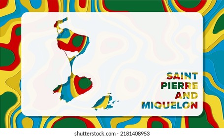 Saint Pierre and Miquelon Map with Paper Cut Waves Background Shape perfect for Greeting Card, Desktop Wallpaper, and Banner