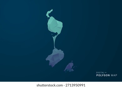Karte von Saint Pierre und Miquelon - Vektorgrafik im Polygonstil mit Teal Blue Gradient, Low Poly Geometrisches Design, Digital und Technologie inspiriert, saubere Silhouette auf dunklem Hintergrund.