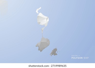 Saint Pierre und Miquelon Karte - polygonale Vektorgrafik in Grau, Weiß und Blau, Low-Poly-geometrisches Design, minimale Silhouette, geeignet für Infografik und modernes Design.
