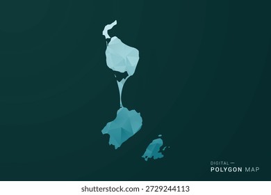 Mapa de San Pedro y Miquelón - Ilustración vectorial de estilo polígono en diseño geométrico de bajo poli verde y azul, silueta mínima limpia para infografía.
