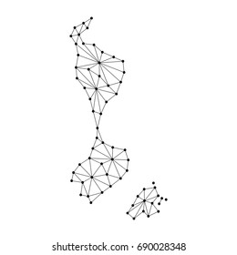 Saint Pierre and Miquelon map of polygonal mosaic lines network, rays and dots vector illustration.