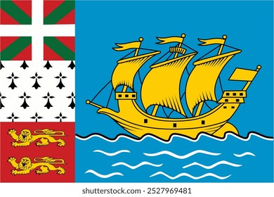 Vetor oficial da bandeira de São Pedro e Miquelon com tamanho e proporção padrão. Emblema da bandeira nacional com tamanho e cores precisos.