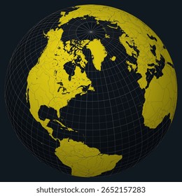 Saint Pierre and Miquelon on Globe. Country view on the world map in Charcoal Bright Yellow color palette. Saint Pierre and Miquelon shape on map.