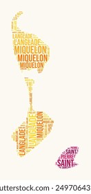 Saint Pierre and Miquelon regions word cloud. Country logo design. Regions typography style vector image. Saint Pierre and Miquelon colored text cloud. Amazing vector illustration.