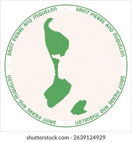 Saint Pierre and Miquelon round logo design. Country shape build of rings. Saint Pierre and Miquelon text around the country. Vector Illustration.