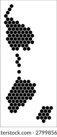 Saint Pierre and Miquelon simple black and white hexagon map shape template. Country plain hexagon cell dots. Saint Pierre and Miquelon flat honeycomb boundary. Vector Illustration.