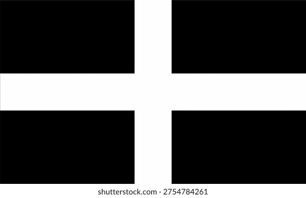 Saint Piran's Flag vector, flag of Cornwall, Cornish flag illustration, UK.