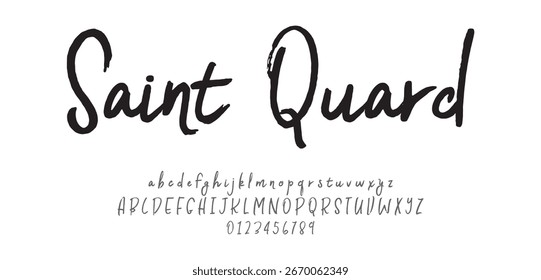 Saint Quard, Handgezeichnetes Vektoralphabet. Moderne Schriftart für Monoline-Signaturen. Elegante Signatur. Bestes Alphabet Schöne Kalligrafie Signatur Schriftart Schriftzug

