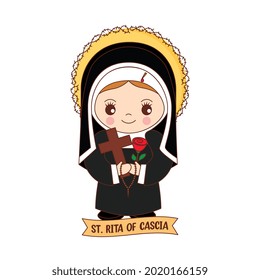 saint rita of cascia cartoon isolated over white background. vector illustration