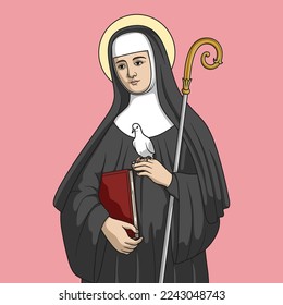 Saint Scholastica of Nursia Colored Vector Illustration