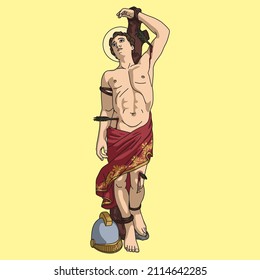 Saint Sebastian Martyr Colored Vector Illustration