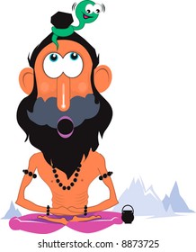 A saint sitting in mountain and a small snake	