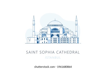 Saint Sophia Cathedral, Istambul. The famous landmark of Istanbul, tourists attraction place, skyline vector illustration, line graphics for web pages, mobile apps and polygraphy. 