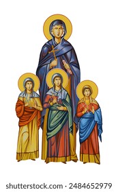 Saint Sophia with kids illustration in Byzantine style isolated