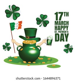 Saint St. Patrick Day poster. Calligraphic Lettering Happy St Patricks Day. Vector Illustration. Vector Illustration of a St. Patrick's Day Background