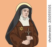 Saint Teresia Benedicta a Cruce, Edith Stein, Colored Vector Illustration. Translation of the text Jude: Jew