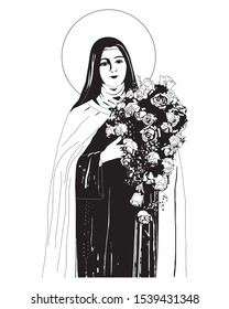 Saint Therese of Child Jesus catholic vector Illustration