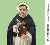 Saint Thomas Aquinas Doctor Theologian Color Vector Illustration
