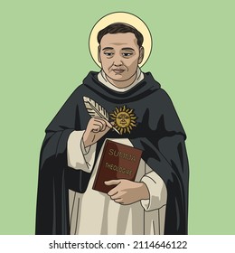 Saint Thomas Aquinas Doctor Theologian Color Vector Illustration