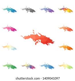 Saint Thomas geometric polygonal, mosaic style island maps collection. Bright abstract tessellation, low poly style, modern design for your infographics or presentation.