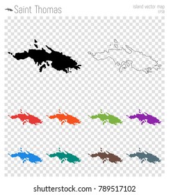 Saint Thomas high detailed map. Island silhouette icon. Isolated Saint Thomas black map outline. Vector illustration.
