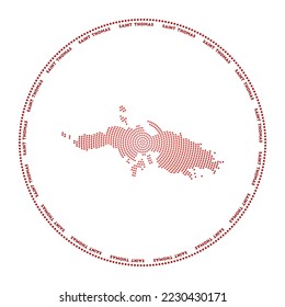 Saint Thomas round logo. Digital style shape of Saint Thomas in dotted circle with island name. Tech icon of the island with gradiented dots. Beautiful vector illustration.