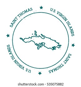 Saint Thomas vector map. Distressed travel stamp with text wrapped around a circle and stars. Island sticker vector illustration.